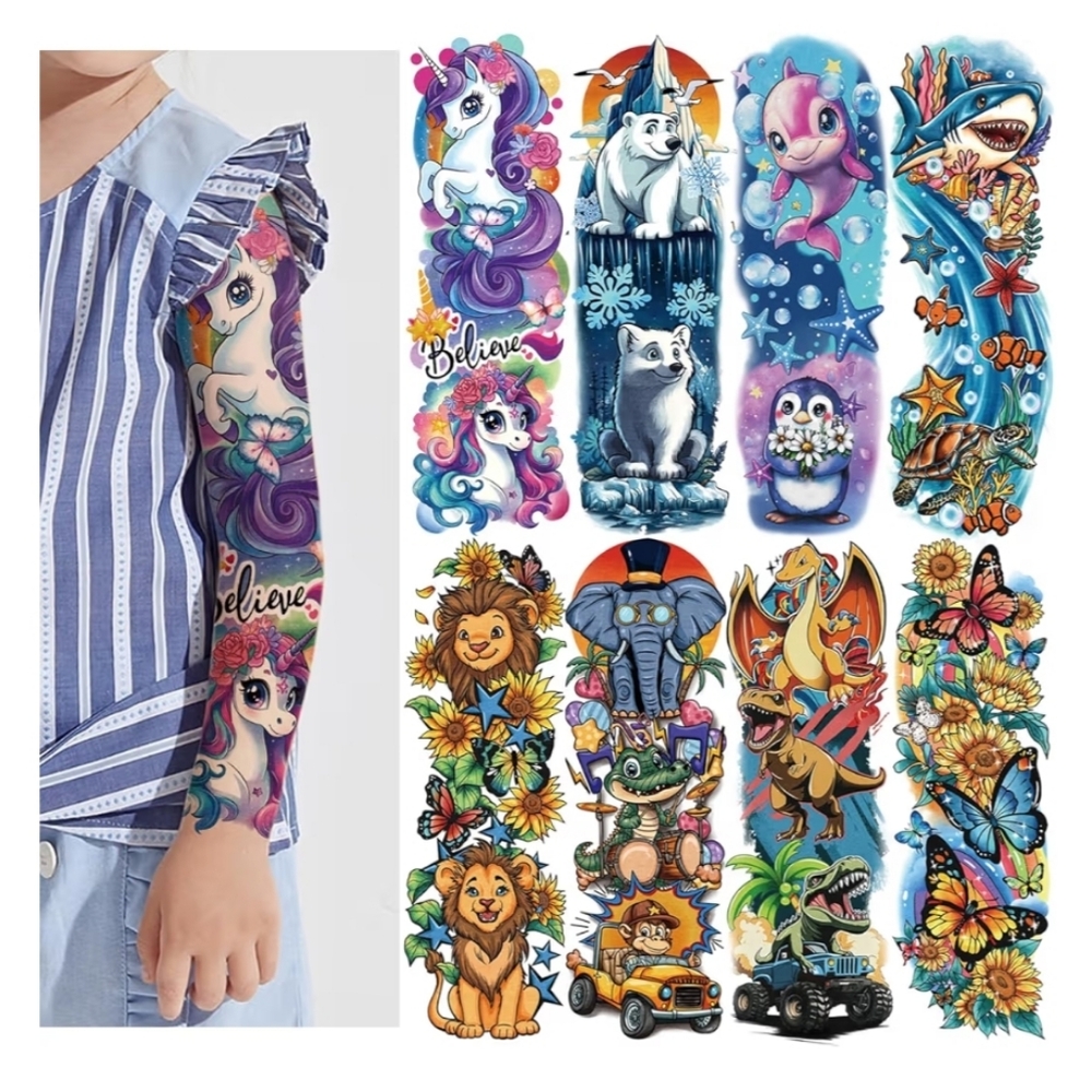 52 Piece Kids Full Arm Sleeve Temporary Tattoos for Kids 